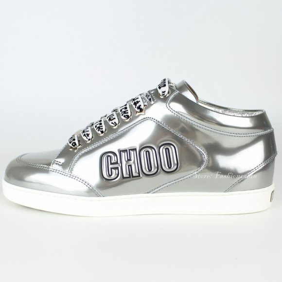 New JIMMY CHOO Miami Logo Metallic Leather Sneakers - Picture 7 of 12
